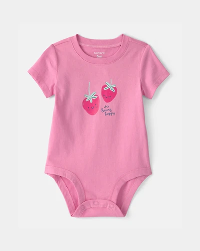 Baby Girl 'So Berry Happy' Strawberry Graphic Bodysuit - Pink