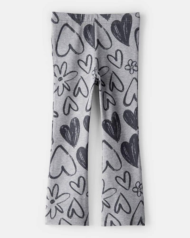 Toddler Girl Heart Pull-On Flare Stretch Rib Leggings - Grey