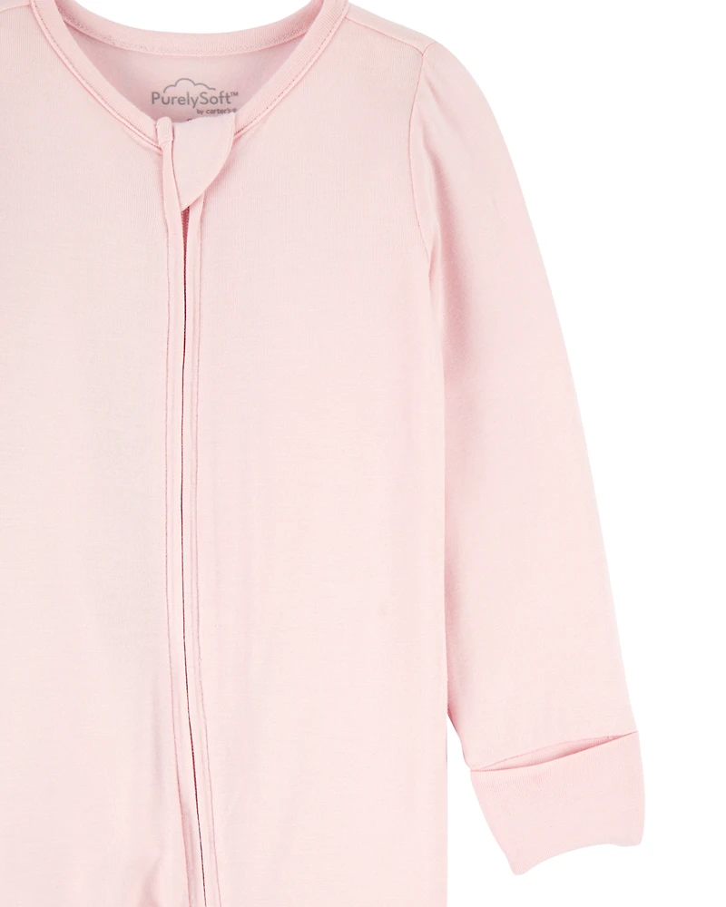 Baby Girl Solid 2-Way Zip PurelySoft Sleeper Pyjamas - Light Pink