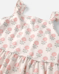 Girls Organic Cotton Tiered Dress Rosebud Petal Print