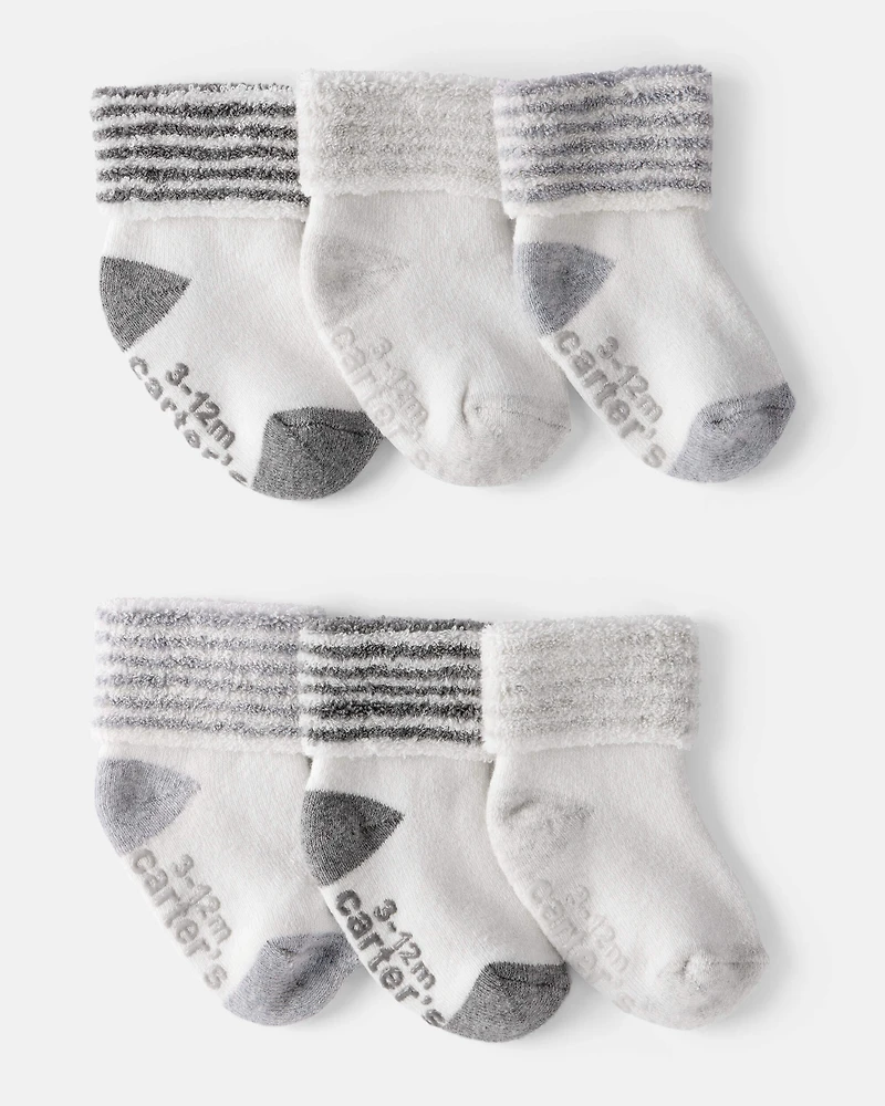Baby 6-Pack Striped Ankle Socks - White/Grey