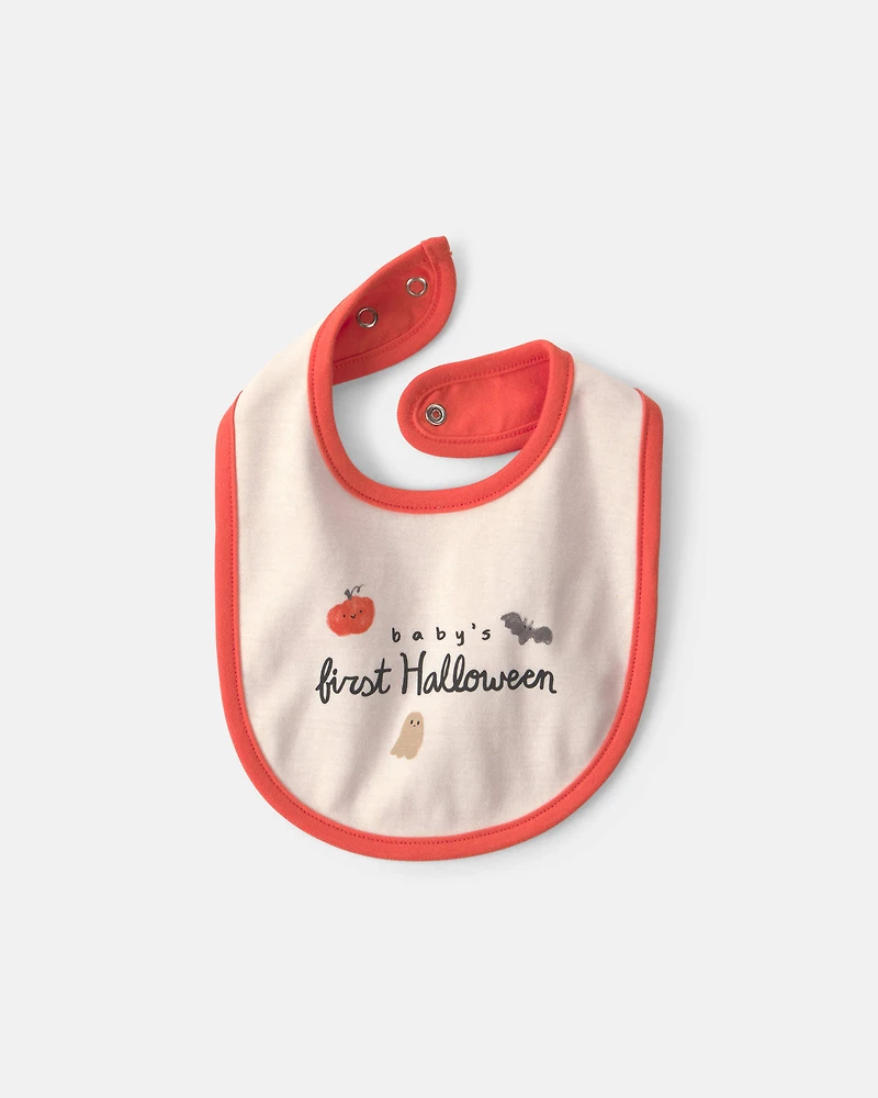 Baby 'Baby's First Halloween' Bib - Cream/Orange