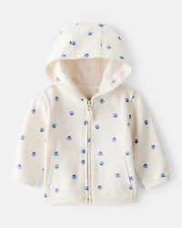 Baby Girl Blueberry Print Long-Sleeve Hoodie - White