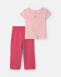 Toddler Girl 2-Piece Short-Sleeve Top & Pant Set – Pink