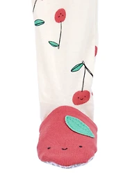 Baby Girl Cherry Print Snug Fit Cotton Footie 1-Piece Pyjamas - White