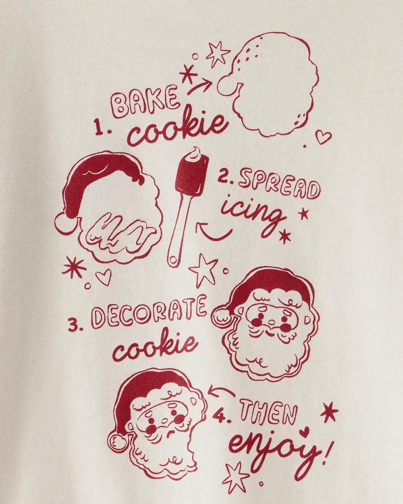 Toddler Girl Christmas Santa Cookie Crew Long-Sleeve Graphic Tee - Cream