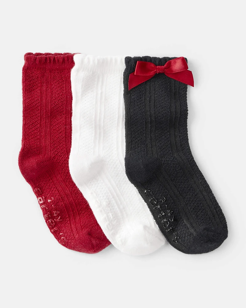 Toddler Girl 3-Pack Christmas Bow Crew Socks