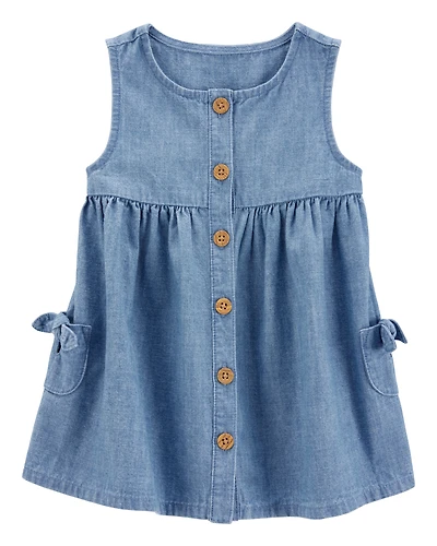 Baby Solid Cotton Dress - Blue