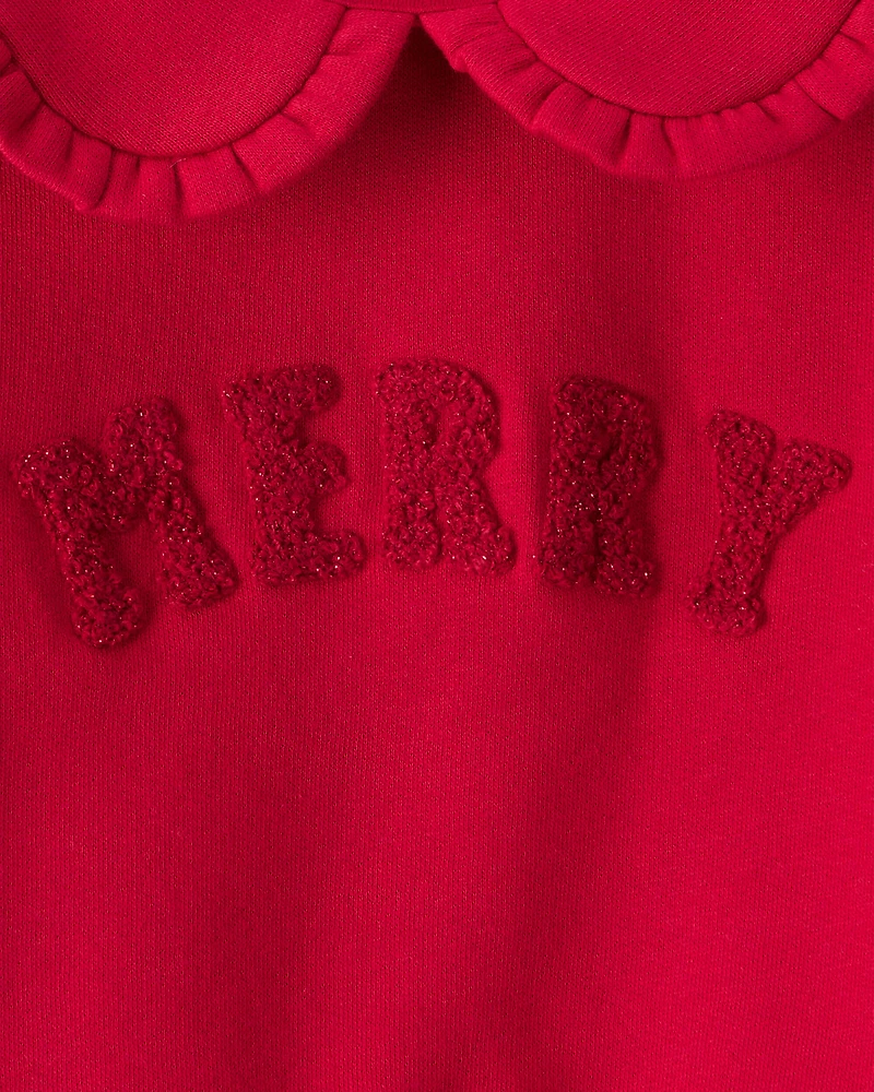 Baby Girl Christmas Merry Long-Sleeve Pullover Sweatshirt - Red