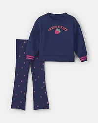 Baby Girl 2-Piece 'Sweet & Kind' Strawberry Long-Sleeve Top Pant Set - Navy Blue
