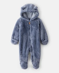 Baby Boy Sherpa Long-Sleeve Hooded Jumpsuit - Blue