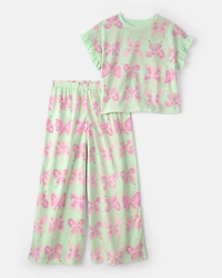 Girls Butterfly Loose Fit 2-Piece Pyjama Set - Green