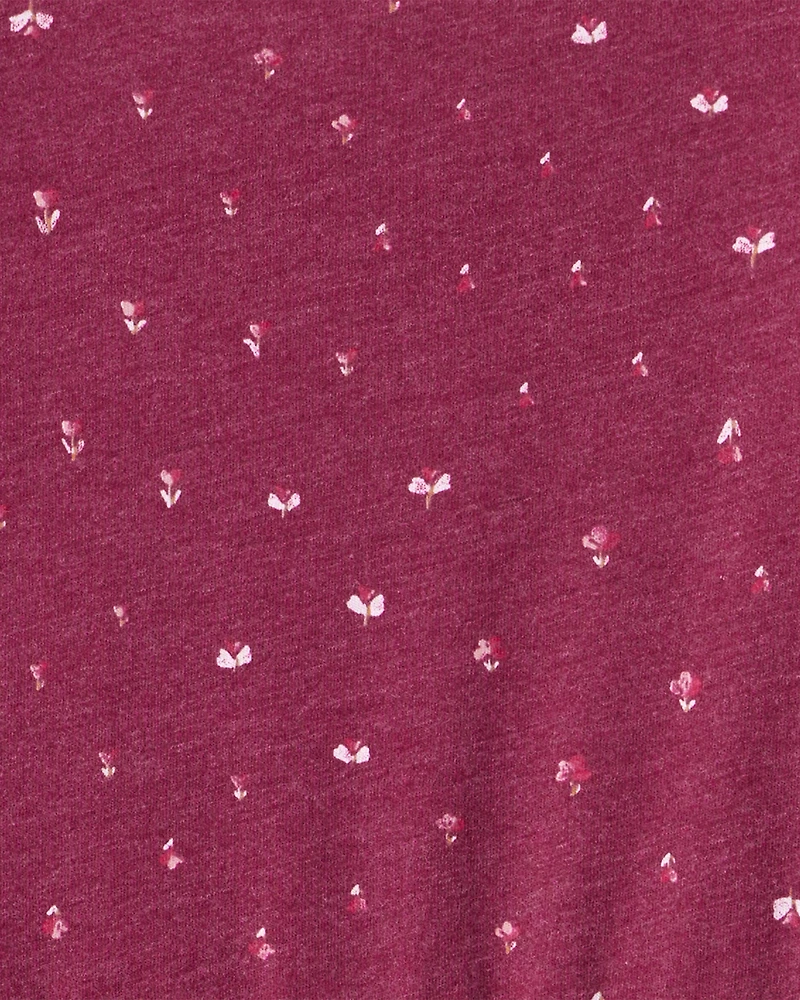 Girls Floral Long-Sleeve Dress - Maroon