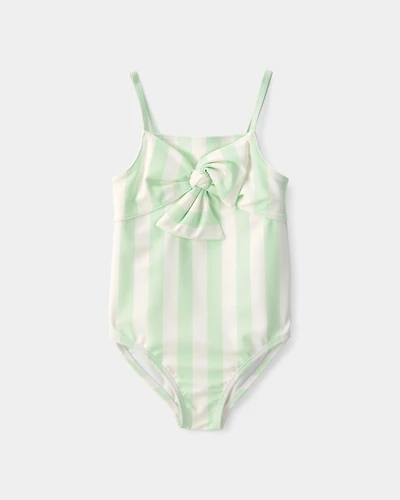 Toddler Girl 1-Piece Striped Swimsuit - Green/Ivory