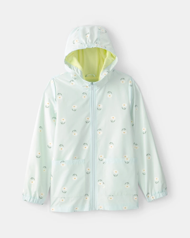 Girls Flowers Rain Jacket-Blue
