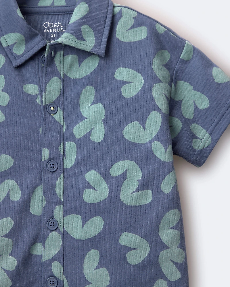 Toddler Boy Button-Down Short-Sleeve Shirt Abstract Print - Slate Blue