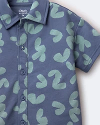 Toddler Boy Button-Down Short-Sleeve Shirt Abstract Print - Slate Blue