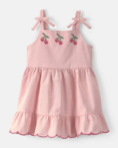 Toddler Girl Cherry Sleeveless Dress - Pink