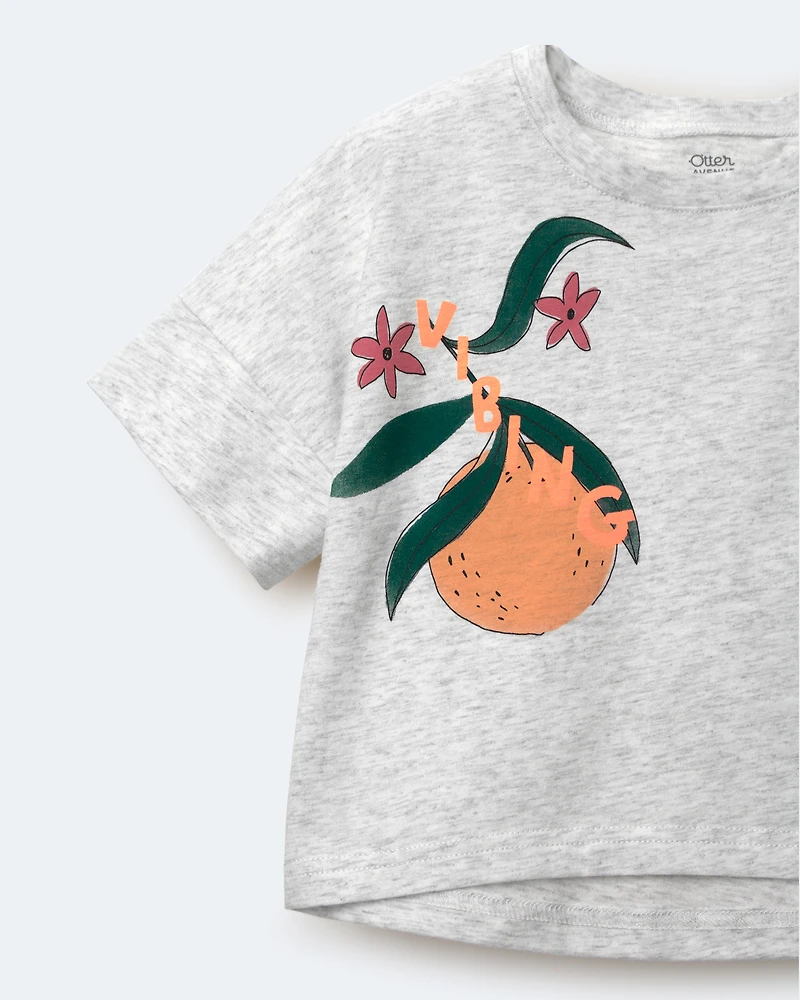 Toddler Girl 'Vibing' High-Low Dolman Tee Clementine Print - Heather Grey