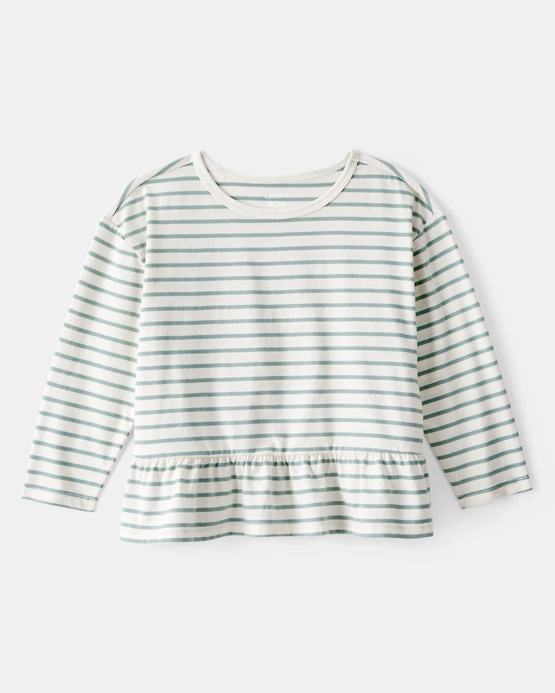 Toddler Girl Striped Long-Sleeve Peplum Top - Green