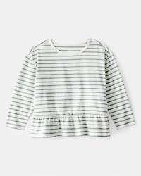 Toddler Girl Striped Long-Sleeve Peplum Top - Green