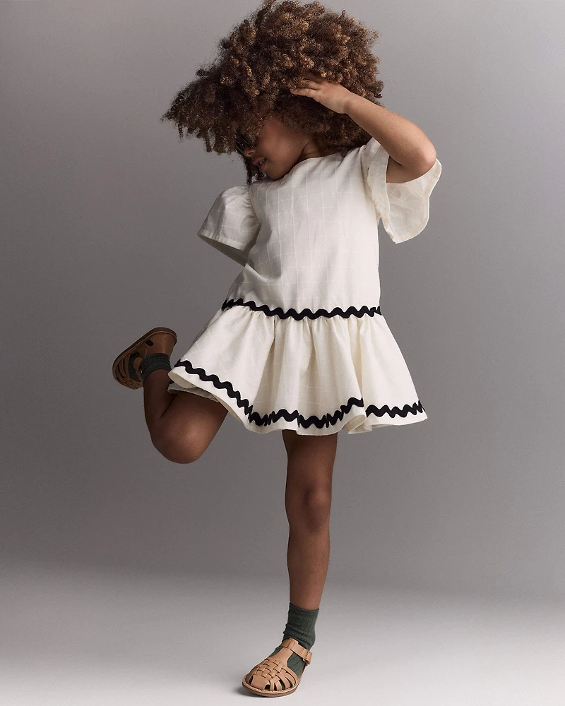 Toddler Girl Short-Sleeve Peplum Dress - Cream