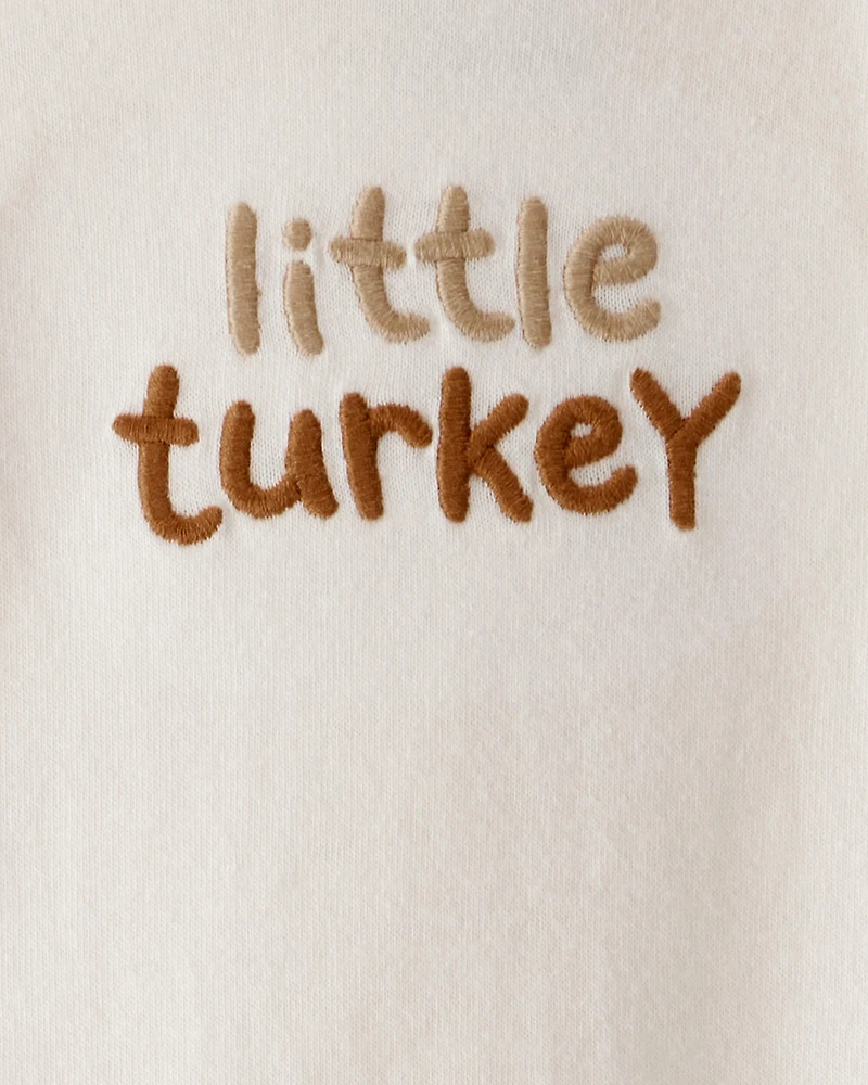 Baby Thanksgiving Little Turkey Cotton Long-Sleeve Graphic Bodysuit - Cream