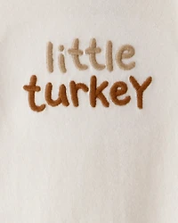 Baby Thanksgiving Little Turkey Cotton Long-Sleeve Graphic Bodysuit - Cream