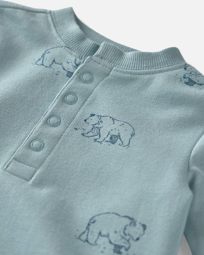 Baby Organic Cotton French Terry Jumpsuit Blue Bears