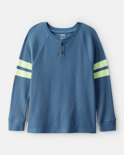 Boys Stripe Thermal Long-Sleeve Henley T-Shirt - Blue