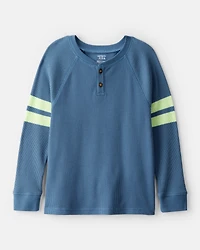 Boys Stripe Thermal Long-Sleeve Henley T-Shirt - Blue