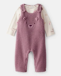 Baby Girl 2-Piece Velour Long-Sleeve Snug Fit Overall Set - Purple