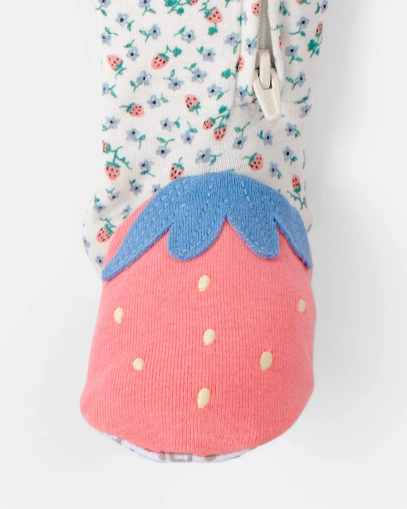 Toddler Girl Strawberry 100% Cotton Snug Fit 1-Piece Pyjama