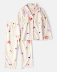 Toddler Girl Candy Hearts Fleece Loose Fit 2-Piece Pyjamas - Ivory