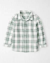 Kid Organic Cotton Herringbone Button-Front Shirt Plaid