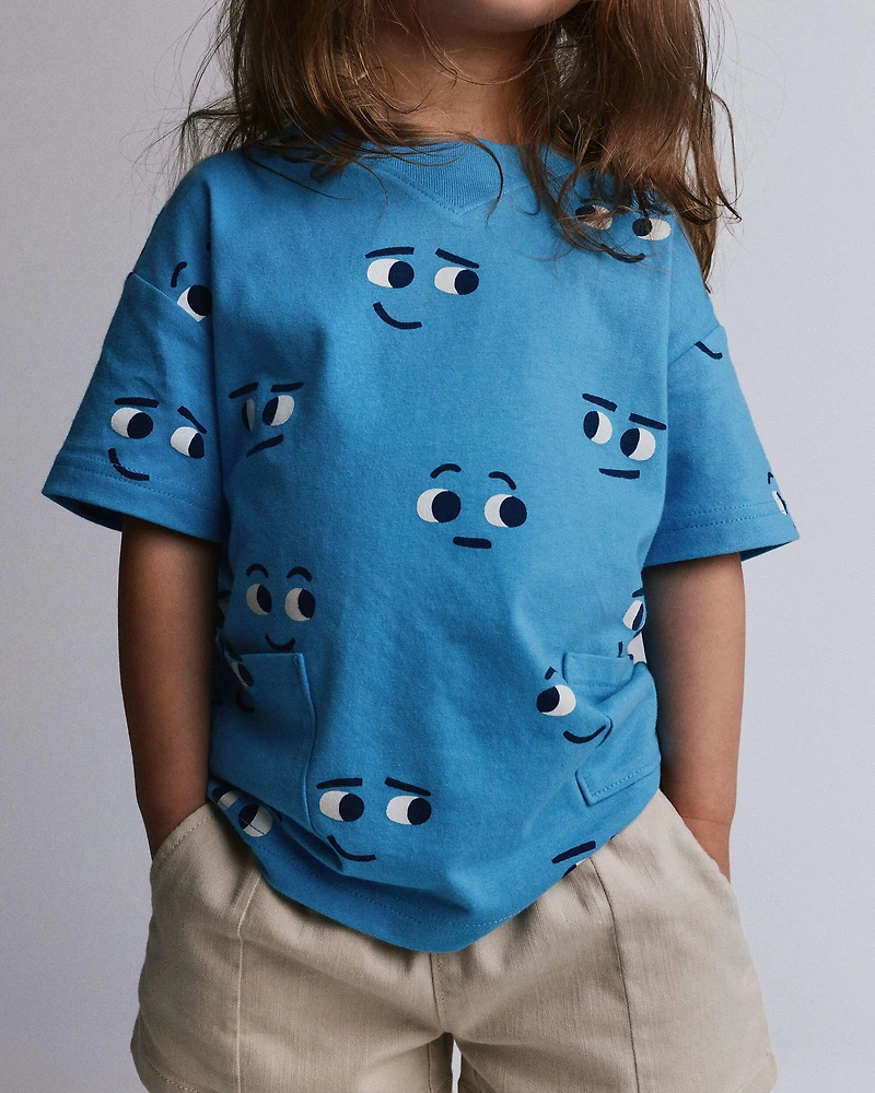 Toddler Otter Pocket Tee Face Print - Blue