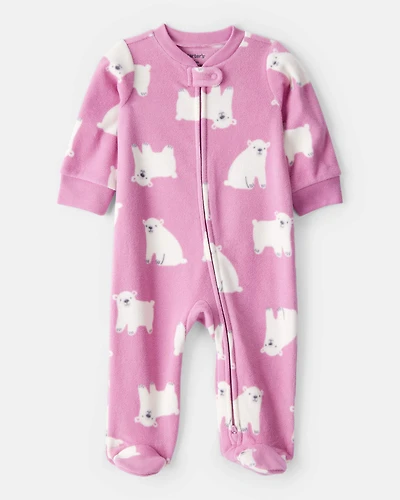 Baby Girl Polar Bear Print Loose Fit Long-Sleeve Sleeper - Pink