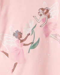 Baby Girl Fairy Floral 100% Cotton Long-Sleeve Snug Fit 4-Piece Pyjamas - Pink/Purple