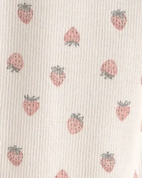 Baby Girl Organic Cotton Rib Footed Pants Strawberry-Print