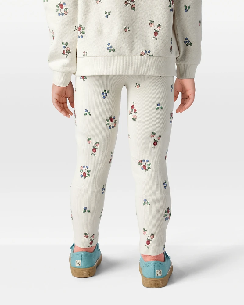 Toddler Girl Organic Cotton Ribbed Knit Pants Berry Blossom Print