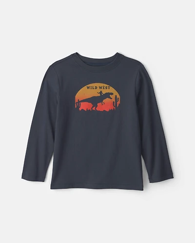 Boys 'Wild West' Dinosaur Long-Sleeve Graphic Tee - Navy Blue