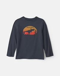 Boys 'Wild West' Dinosaur Long-Sleeve Graphic Tee - Navy Blue