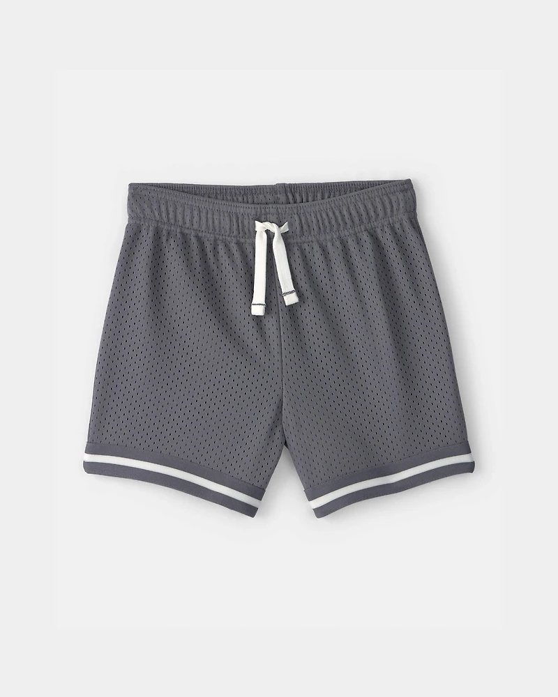 Toddler Boy Stripe Mesh Active Shorts - Grey