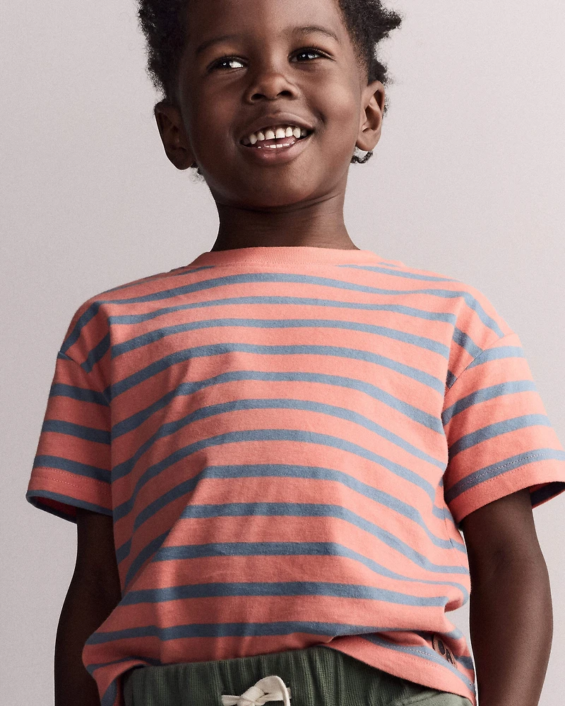 Toddler Boy Relaxed Tee Stripes - Orange/Blue