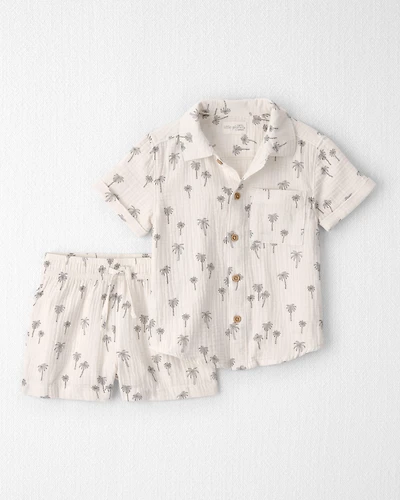 Toddler Boy 2-Piece Organic Cotton Gauze Top & Short Set Palm Trees