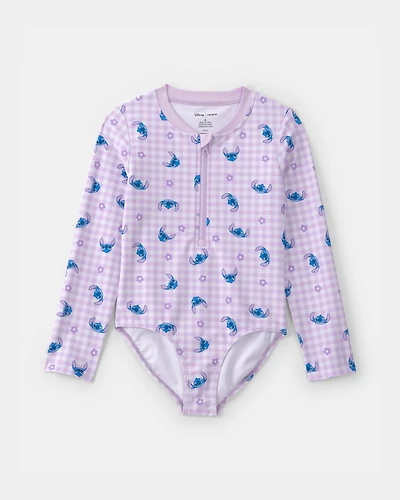 Girls Disney© Lilo & Stitch Gingham 1-Piece Rashguard Swimsuit
