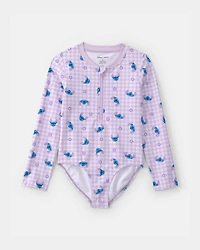 Girls Disney© Lilo & Stitch Gingham 1-Piece Rashguard Swimsuit