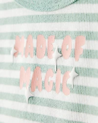 Baby Girl Made of Magic' Striped Long-Sleeve Top - Green