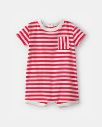 Baby Stripe Short-Sleeve Romper - Red/White