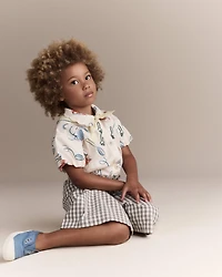 Toddler Girl Scalloped Collar Top Baking Print - Cream